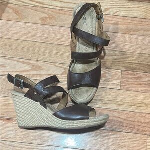 boc Dark Brown Leather Wedge Sandals